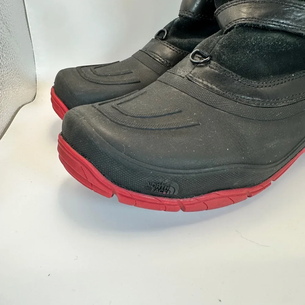 The North Face Winter Boots Women 8 Black Red Waterproof Knit Faux Fur Gorpcore